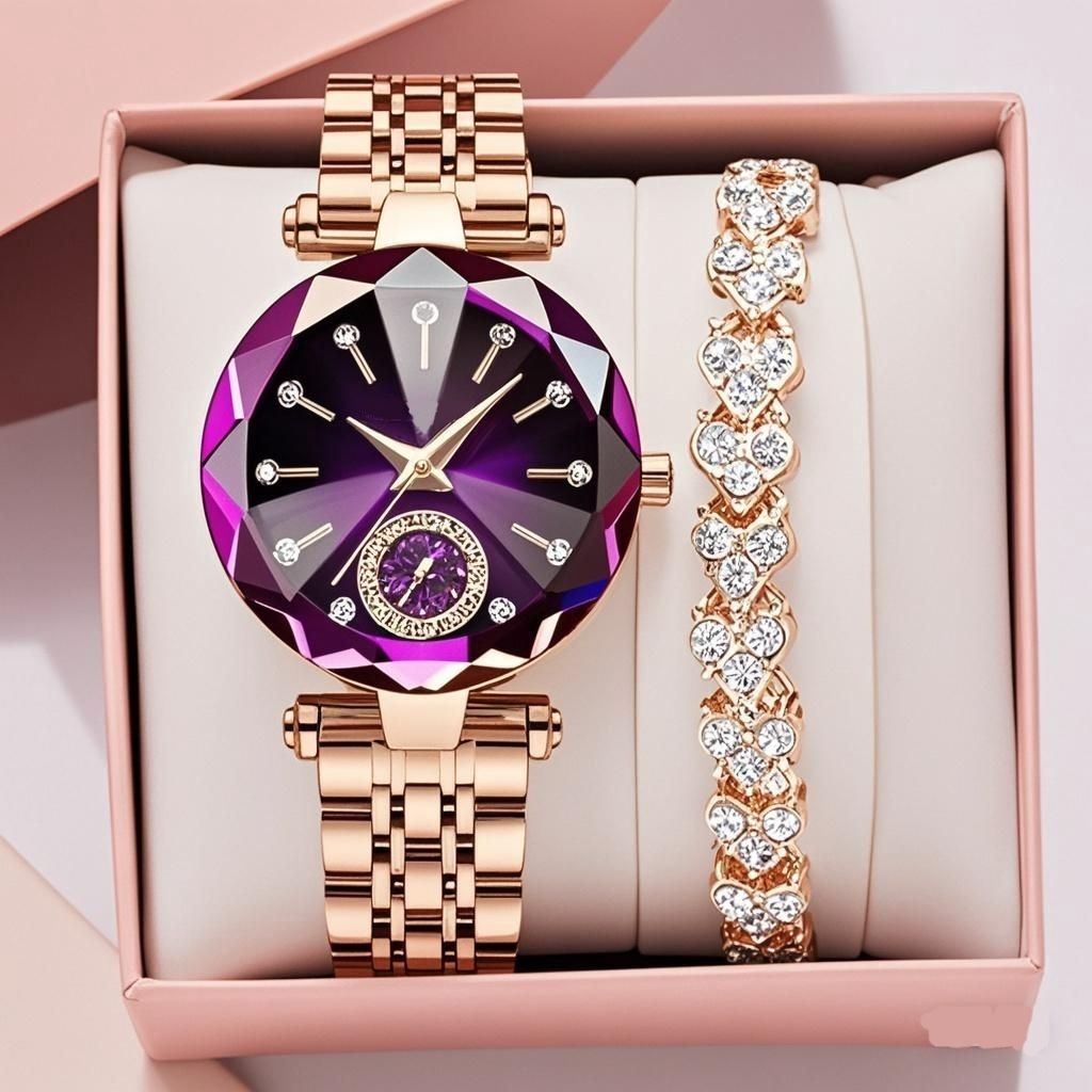 Luxury Purple Crystal Dial Bracelet Watch Set – Dial District